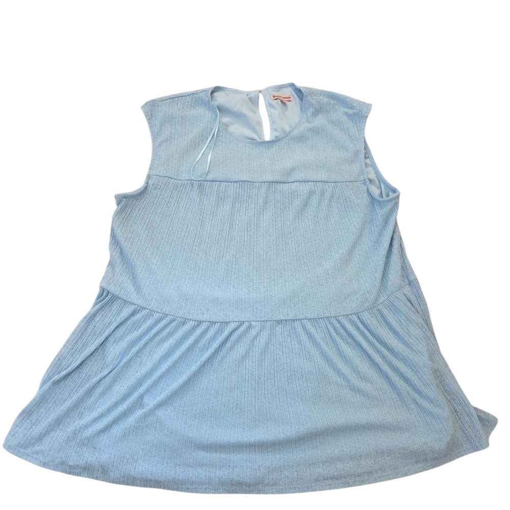 Juicy Couture baby blue sleeveless layered, lined baby doll top, L. EUC.